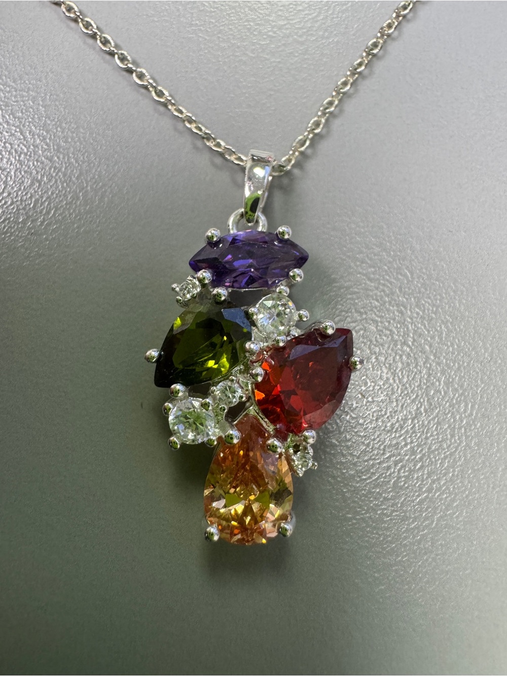 Vintage NVC Multicolor Statement Necklace Purple Red Green Gold Crystal